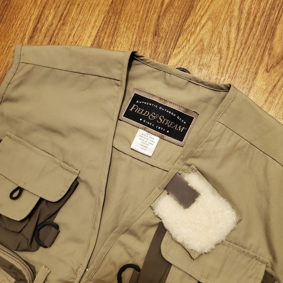 Vintage Fishing Vest Men Large Khaki Tan Pockets Utility‎ Cargo Field & Stream - Picture 1 of 7